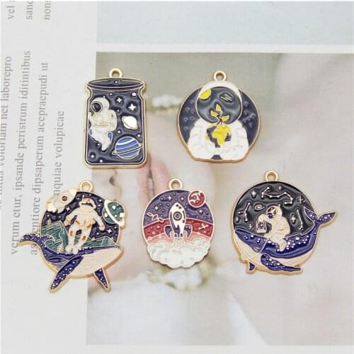 Julie Wang 4/5PCS Enamel Cartoon Aerospace Charms Alloy Rocket Astronaunt Space Man Pendant Bracelet Jewelry Making Accessory