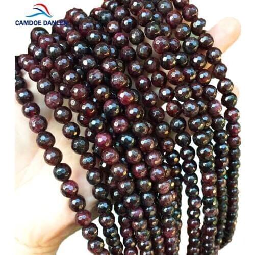 CAMDOE DANLEN Natural Stone Red Faceted Garnet Loose Beads 6 8 10 12 MM Fit Diy Charms Bracelet Charms Handmade Jewelry Making