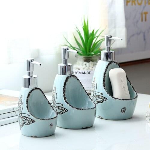 Ceramic Lotion Bottle Soap Dispenser Dual-use Detergent Bottled Hand Sanitizer Bottle with Sponge Bath Bottle Push Bottle