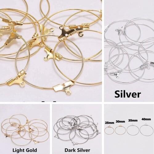 25mm 30mm 35mm 40mm Round Circle Wire Earring Hooks Gold Silver Color Metal Clasps for Jewelry Making DIY Findings Supplies