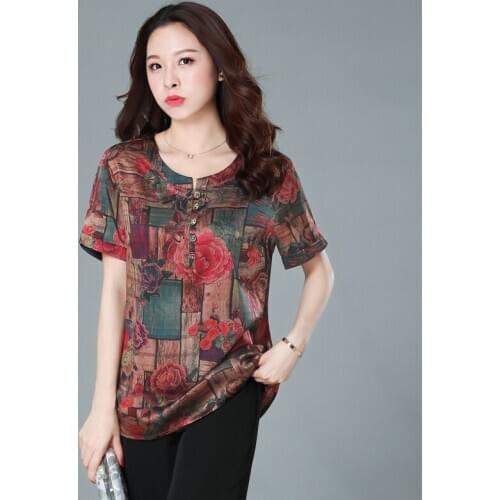 Summer Silk T Shirt Women Fashion Floral Female T-shirt Plus Size Tshirt Woman Clothes 2020 Shirts Ropa Mujer KJ3897
