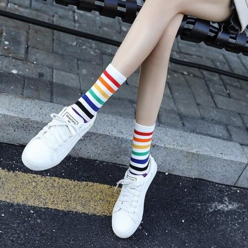 New Rainbow Striped Patterned Short Socks Women Cool Harajuku Socks Cotton Colored Cute Kawaii Funny Happy Socks for Girls Sock