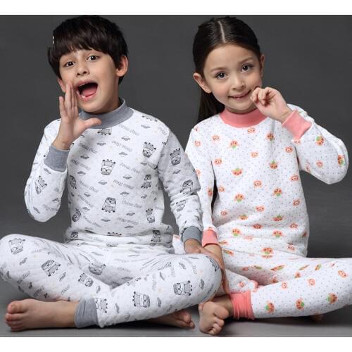 New 2018 Thermal Underwear for Children Boys Girls Thicken Warm Pajamas Set 100% Cotton Kids Winter Long John Teenage Sleepwear