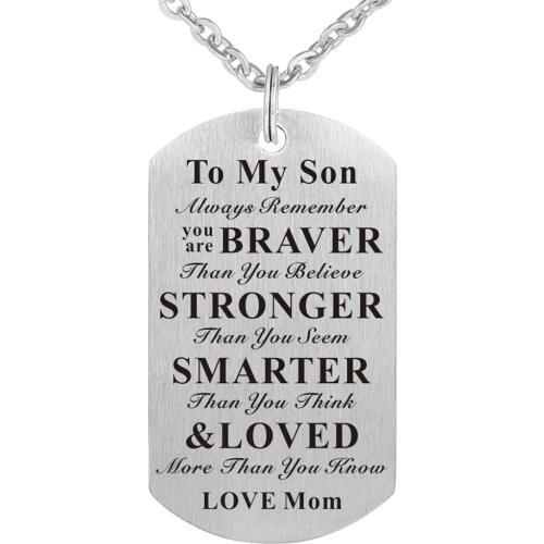 Stainless Steel Mom Gift for Son Pendant Necklace Dog tag Jewelry from Mother Mom