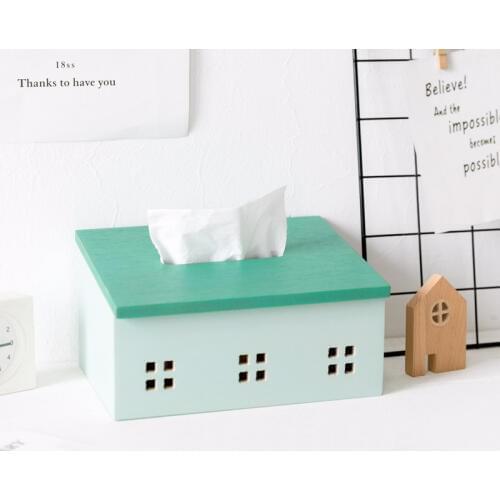 Simple Japanese wooden house tissue box Stylish pastoral living room decoration tissue box