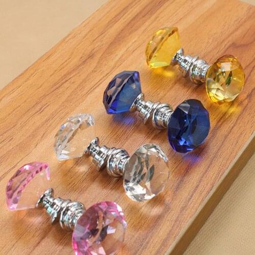30mm Crystal Glass Diamond Handle Drawer Single Hole Circular Zinc Alloy Handle for Foreign Trade