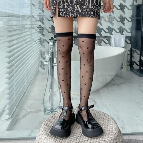 Sexy Heart Long Stockings Women Transparent Thin Silk Socks Tight Fashion Thigh Stockings Girls Dress Calcetine Medias