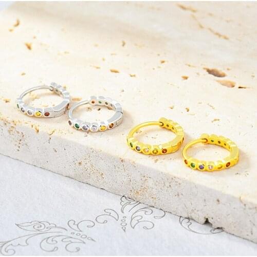 S925 Sterling Silver Hoop Earrings Multicolor Cz Hoop Cartilage Earrings Stud Minimal Tiny Ear Piercing Jewelry Wholesale