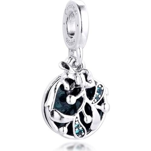 Fits Pandora Bracelet Silver 925 Original Charm Christmas Mistletoe Dangle Beads Women DIY Jewelry Making Charmsy Berloque