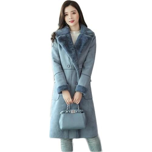 Trending Products Women Winter jackets Suede long coat Imitation lamb wool coats Warm cotton clothing Thicken free shipping 1872