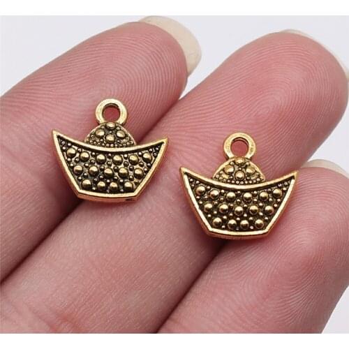 Tristana 20pcs 14x13mm Antique Silver Color Antique Gold Color Ingots Charms For Jewelry Making DIY Jewelry Findings