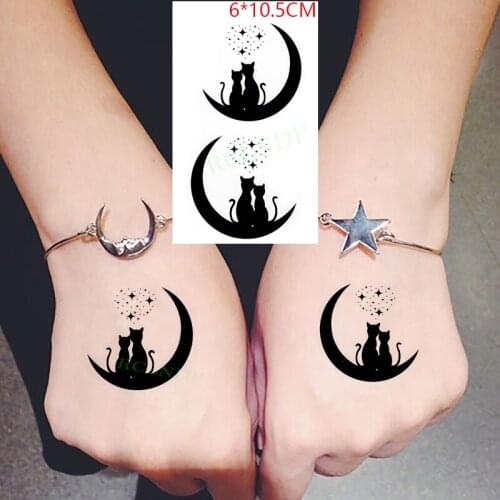 Waterproof Temporary Tattoo Sticker Black Cat Star Moon Lunar Body Art Flash Tattoo Fake Tattoo for Women Men