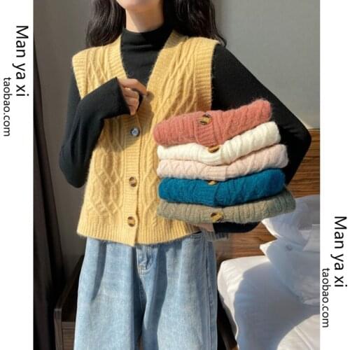 V-neck Knitted Vest Womens Sweater Autumn and Winter new Japan Vintage Wild Knitwear Button Down Chic Cardigans Tops