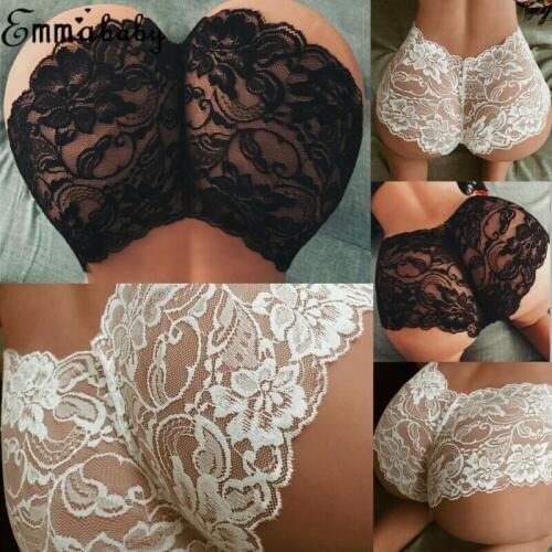 Women Sexy High Waist Lace Up Lace Underwear G-String Black Briefs Lingerie Hot