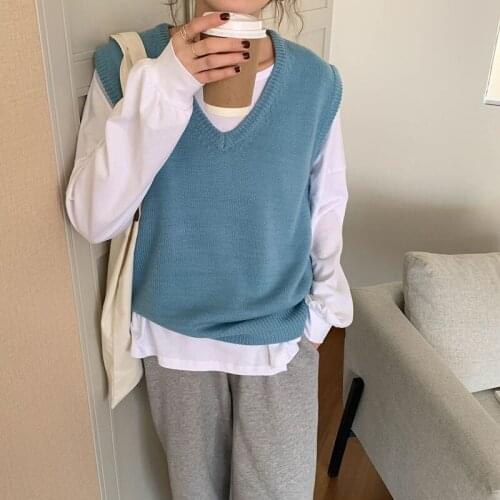 2021 new V-neck spring short sleeveless vest all-match U-neck knitted vest