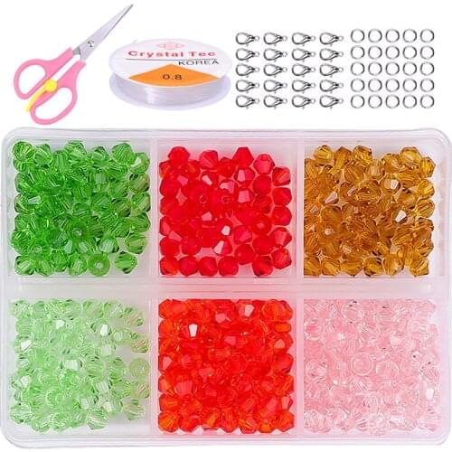 1Set Mixed Color DIY Acrylic Beads Jewelry with Brass Lobster Claw Clasps Scissors and Elastic Wire jewelry making Accessories