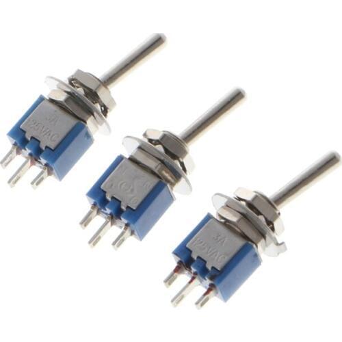 10Pcs AC 250V/1.5A 125V/3A SPDT 3-Pin On/On 2 Position Mini Toggle Switch Blue