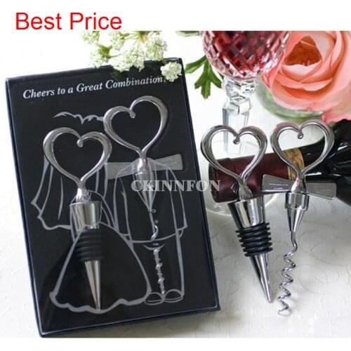 250sets=500Pcs/Lot) Love Heart Corkscrew Wine Bottle Opener + Stopper Wedding Gift Favors Bottle Opener Set Wedding Decoration