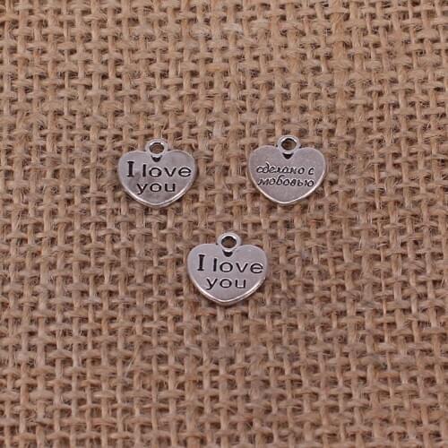 28pcs I Love You Heart Charms 11x11mm Antique Silver Color Pendant for DIY Jewelry Making Findings Handmade Craft 0340
