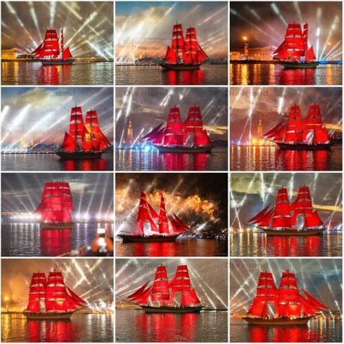 5D Diamond Painting Sailboat Cross Stitch Diamond Embroidery Landscape Picture of Rhinestones Needlework Home Decoration