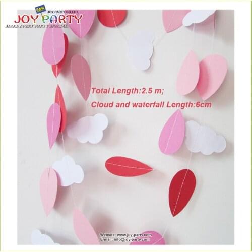 6pcs per lot 2.5m Pink Clouds and Waterfall Shape Hanging Paper Garlands Wedding Birthday Baby Party Decor New Favor