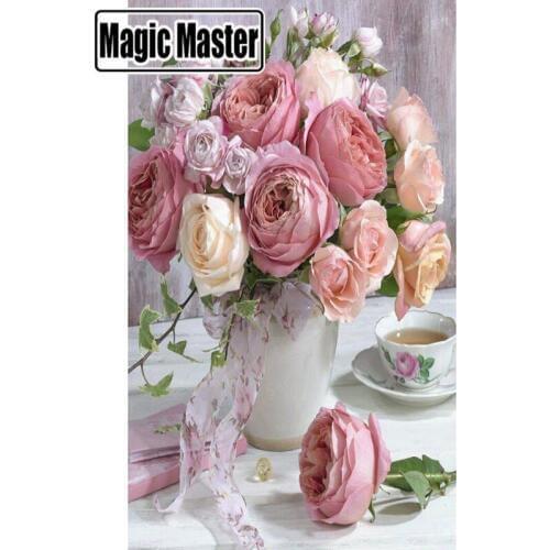 Full Square/Round Drill Diamond Painting Cross Stitch "Pink Rose" Flowers 5D DIY Rhinestone Embroidery Mosaic Home Decor Gifts