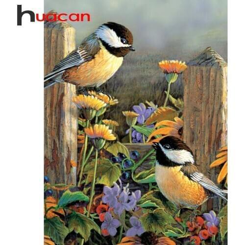 Huacan Diamond Painting Bird Flowers Cross Stitch Embroidery Mosaic Fence Decoration Painting With Diamonds Home Decor