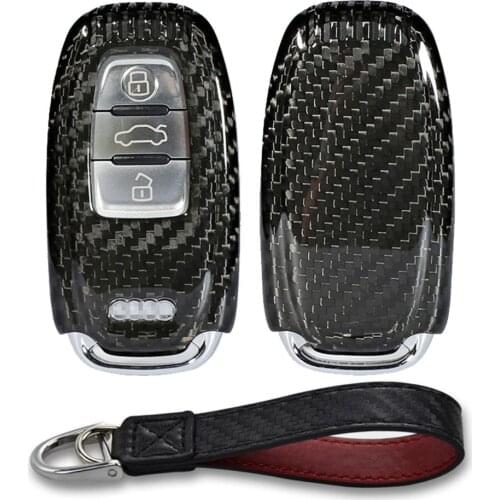 Kwaks Car Protective Key Cover PC Key Case Carbon Fiber Pattern Compatible for Audi A4L Q5 A6L A7 A5 A8 Car Key with Keychain