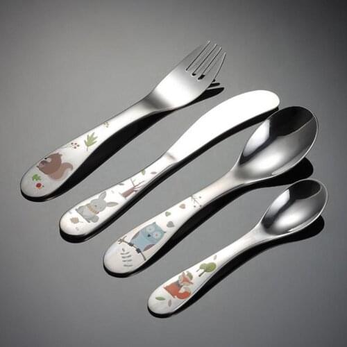 Children Tableware Wear-resistant Anti-rust Mirror Polishing Cartoon Stainless Steel Kid Spoon Fork Knife for Home Dinner Knives