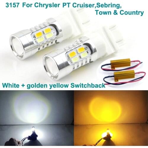 For Chrysler PT Cruiser Sebring Town Country Ultra bright 3157 Dual Color Switchback LED DRL Parking front Turn Signal light