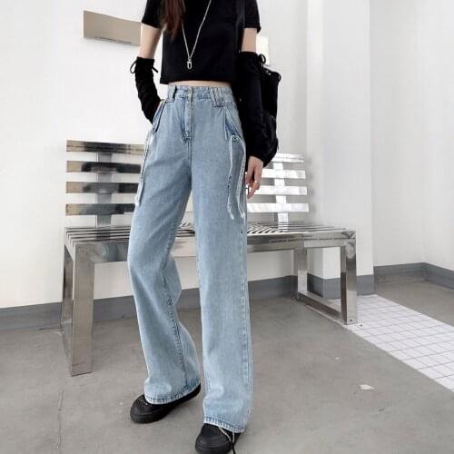 Denim Wide Leg Pants WomenS High Waist Loose Long Retro Blue Denim Full Length Solid Color Ladies Retro Harajuku Denim Femme