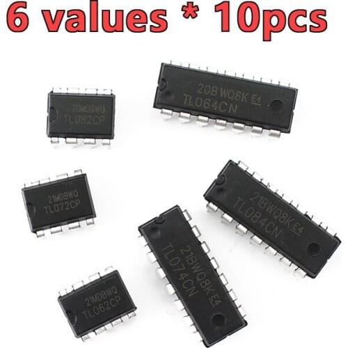 Integrated circuit 6 values*10pcs kit chip TL062 TL064 TL072 TL074 TL082 TL084 DIP Driver Electronic Component IC chip