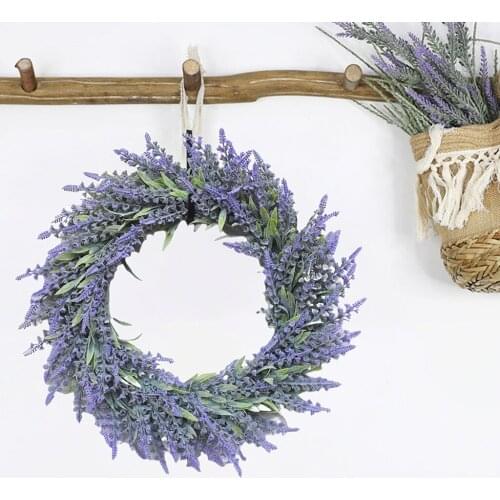 Artificial Front Door Wreath Lavender Flower Garland Fake Plant Home Wedding Wall Window Holiday Hanging Decor