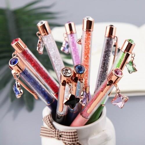 Beautiful Ballpoint Pen Fashion Crystal Pendant Writing Stationery Metal Pen U1JA