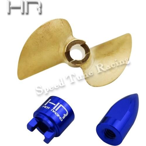 Hot Racing polish brass propeller with stainless steel conical M4 propeller nut and drive dog for Traxxas DCB M41 Spartan boat