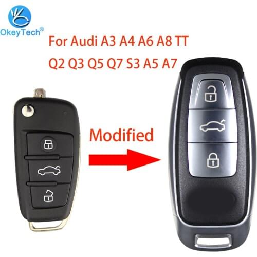 OkeyTech for Audi Car Modified Remote Key Shell Keyless Smart Key Case Upgrade for Audi A3 A4 A6 A8 TT Q2 Q3 Q5 Q7 S3 A5 A7 RS3