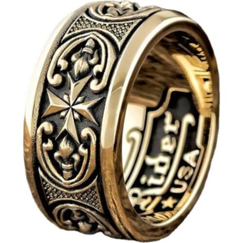 Fashion metal engraving retro pattern rune inscription mens jewelry ring