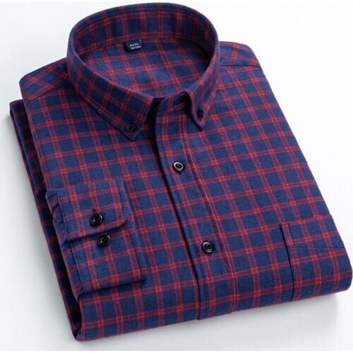 Sanded Fabric Checkered Shirts for Mens Long Sleeve Casual Well Fit Classical Men Plaid Shirts Leisure tops male Thick Autumn