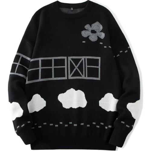 2021 Autumn Winter Men Fashion Sweater Loose Harajuku Style Round Neck Men Pullovers Casual Long Sleeve Cute Sweaters Male Tops