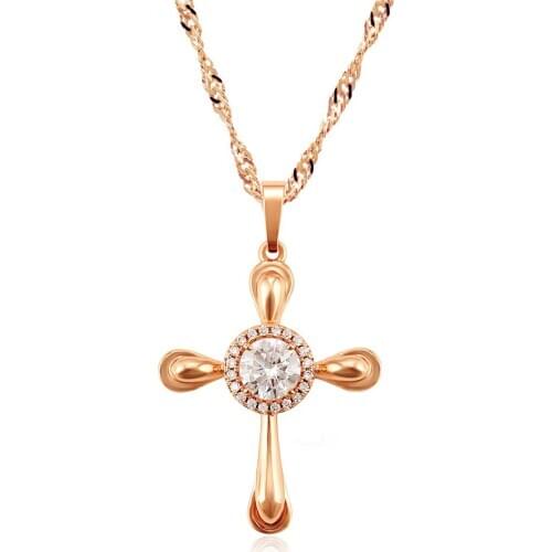 MxGxFam 585 Rose Gold Color Zircon Cross Pendant Jewelry For Womne Men Gold Color AAA+ with Free 45cm Chain