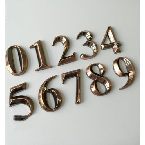 1PC 0-9 Bronze Color House Numbers 5*3*0.8CM Hotel Home Door ABS Plating Number Digits Sticker Plate Signs Address Plaque 2015