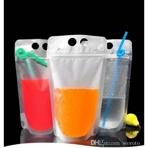 Fedex/DHL Drink Pouches Bags frosted Zipper Stand-up Plastic Drinking Bag with straw with holder Reclosable Heat-Proof 17oz