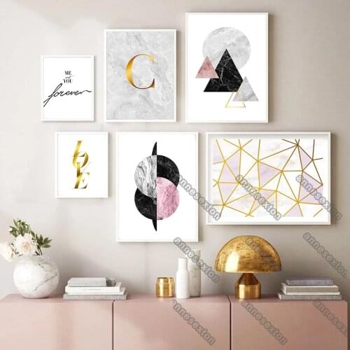 European Style Canvas Painting Posters Golden Black and Gray Geometric Patterns Letters Love for Home Rooms Wall Decoration