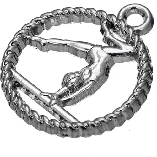 Rhodium tone Gymnastics balance beam circle charm