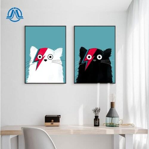 Nordic Cartoon Lightning Black White Cat Canvas Painting Wall Art Minimalist Posters And Prints Kawaii Picture For Living Room