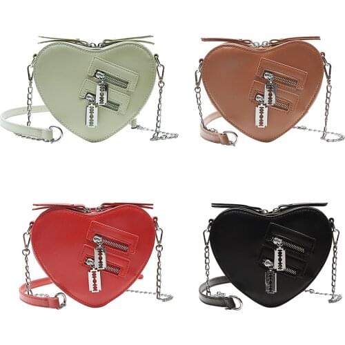 Heart Shaped Chain Handbag Female PU Leather Clutch Portable Crossbody Bag Tote Popular Simple Female Daily Bag