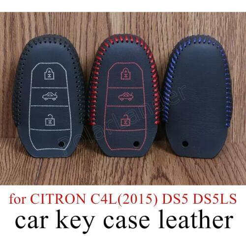 Only Red big promotion car key covers DIY hand sewing car key case Genuine leather fit for CITRON C4L(2015) DS5 DS5LS