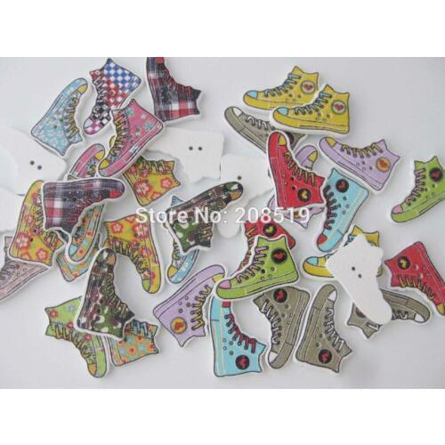 WBNKWG 18mm*27mm Shoes White Back Baby Button Printed 120pcs sewing Pattern vintage buttons
