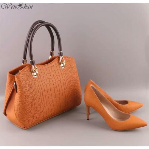 WENZHAN High Heels Women Sexy Pumps With Handbag Sets Thin Heel Pointed Toe Match Beautiful Leather Women Gripesack 0711-16