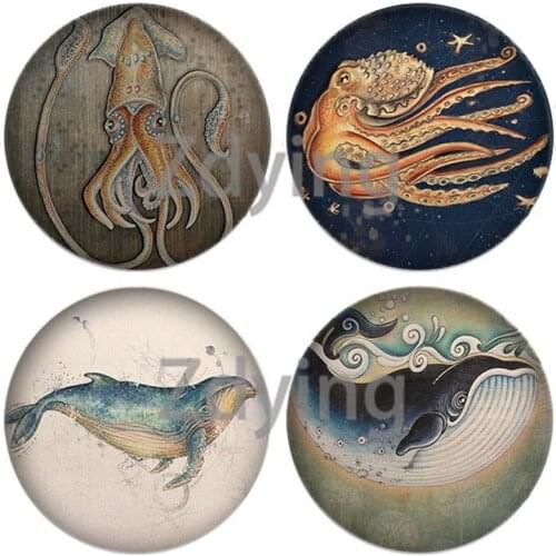 Zdying 10pcs Hot Sale Retro Animals Bird Whale Hedgehog Owl Pattern Round Glass Cabochon Photo Dome DIY Pendant Jewelry Findings